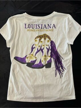 Louisiana Home Sweet Home Embellished Blue B Tee - Purple & Gold